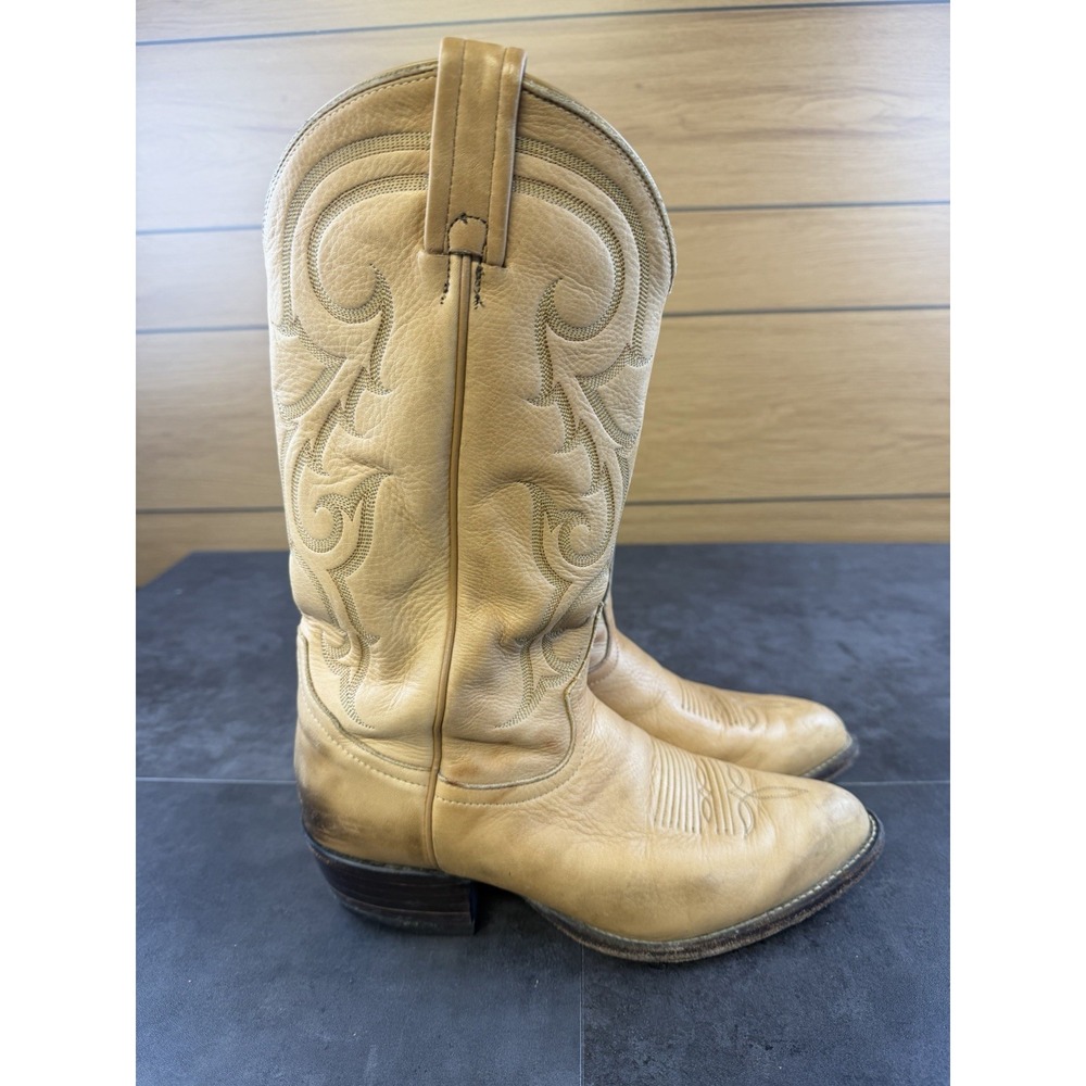 VTG Tony Lama 6141 Cowboy Boots Men's 8.5 D Tan Leather Western